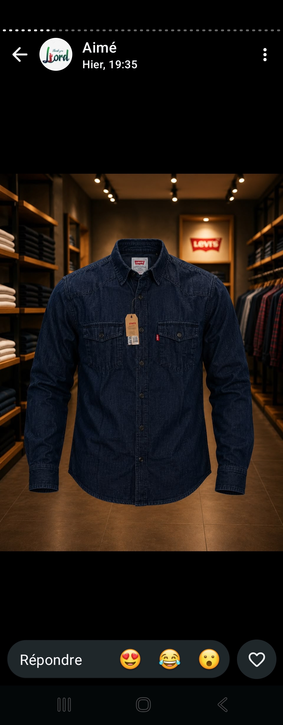 Chemise en jean Levi's bleu foncé manches longues homme