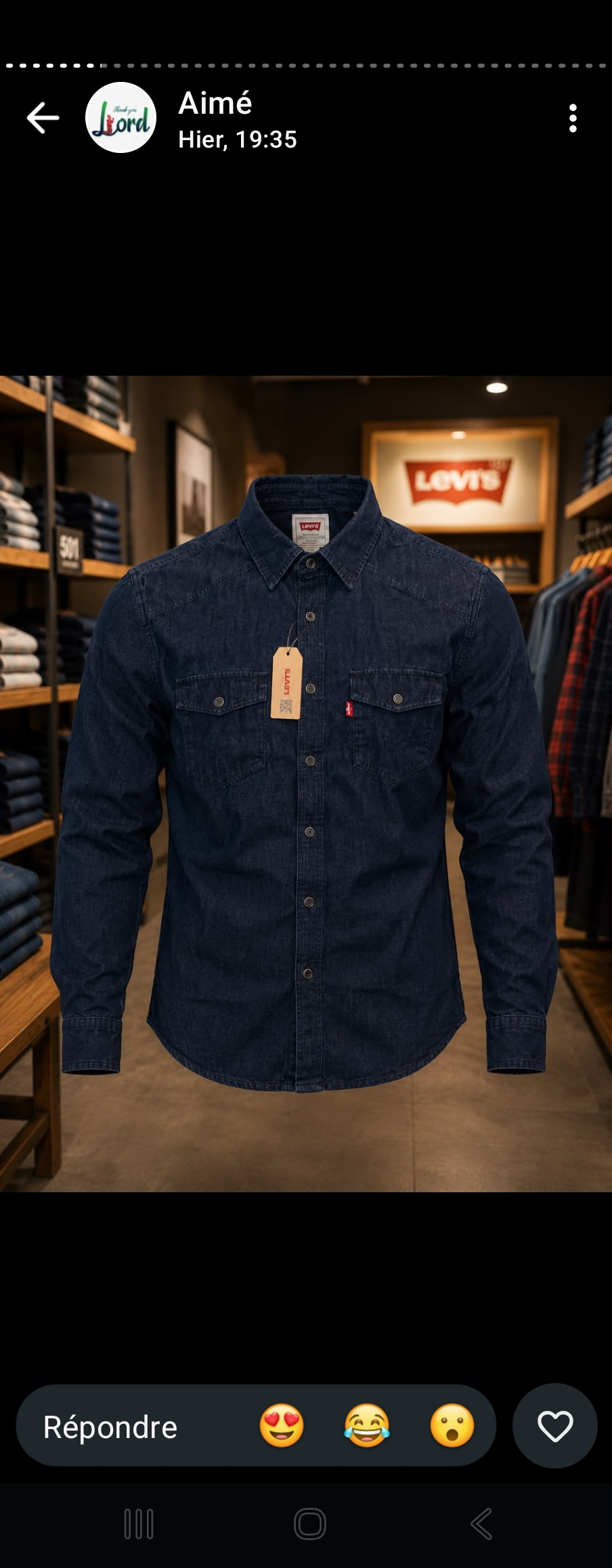 Chemise en jean Levi's bleu foncé manches longues homme