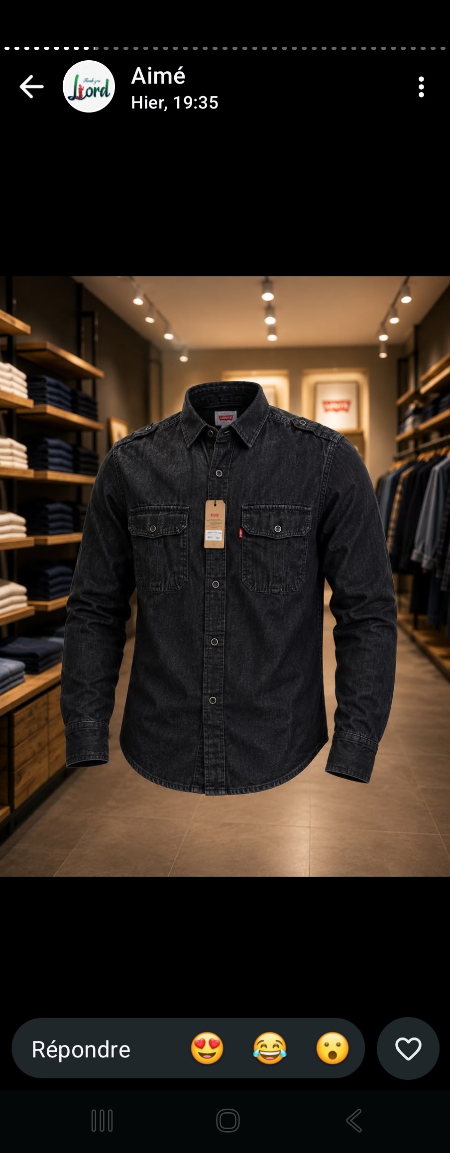 Chemise en jean Levi's bleu foncé manches longues homme